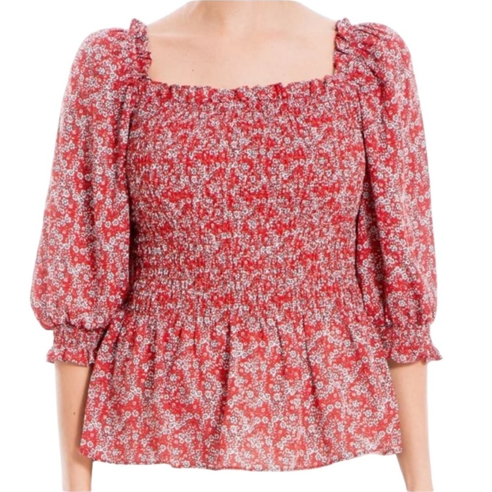 Max Studio Ditsy Floral Smocked Top Size XL Peasant Bohemian Romantic Flirty